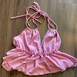 NWT Pink Halter Peplum Tank Top
